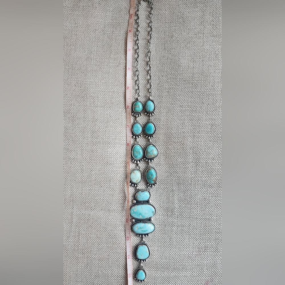 Charlene Yazzie Navajo Royston Turquoise Lariat Necklace - Picture 4 of 4